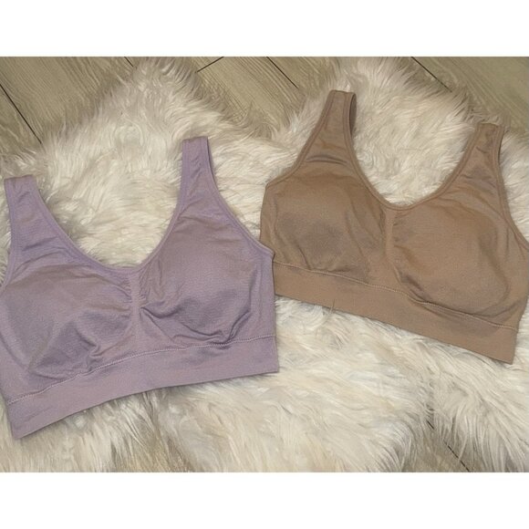 2 Jockey Bralettes Bras Lined Wire Free Womens M Medium Beige Purple - Picture 2 of 4